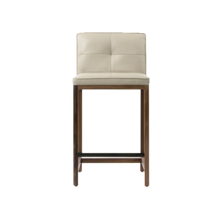 Beige Leather Upholstered Stool
