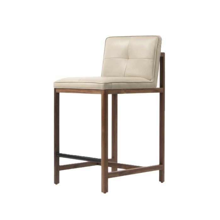 Beige Leather Upholstered Stool