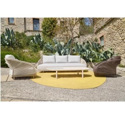 Comfortable White 3 Seater Garden Sofa&Chair and Brown Chair