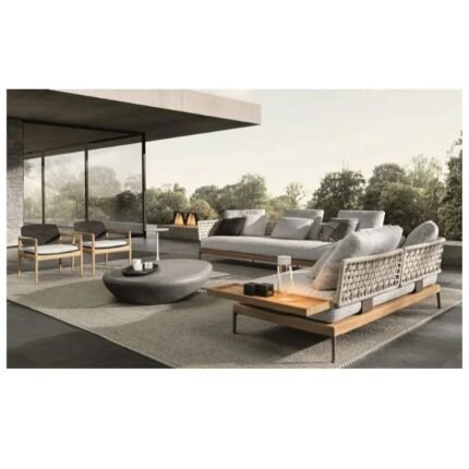 Garden 2 Seater Gray Sofa with Wooden Frame