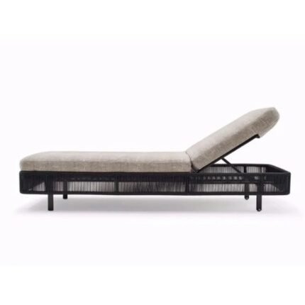 Gray&Black Fabric Sunlounger with Headrest and Armest