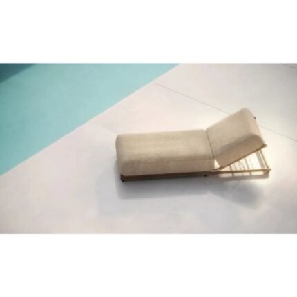 Outdoor Beige Fabric Sunlounger with Wooden Frame