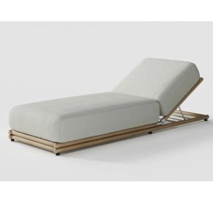 Outdoor Gray Fabric Sunlounger with Wooden Frame