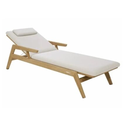 White&Black Fabric Sunlounger with Headrest and Armest